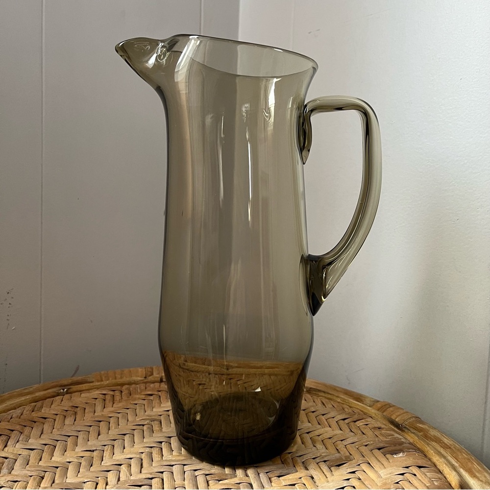 Vintage Blown Glass Smoke Grey Art Holmegaard Martini Pitcher Jug Smoked MCM Bar
